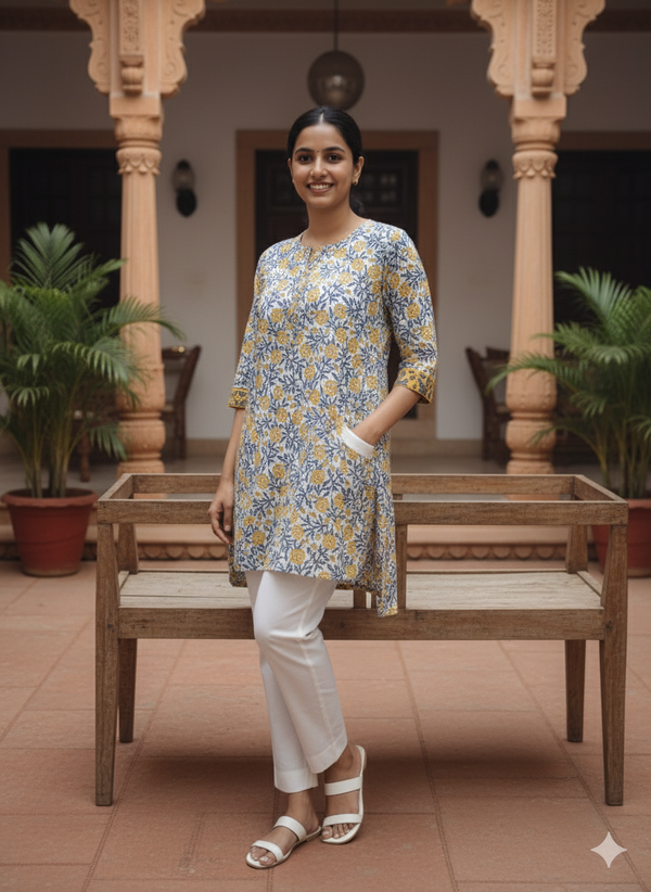 Women Floral Printed Cotton Kurti with Pockets | Comfortable Daily & Office