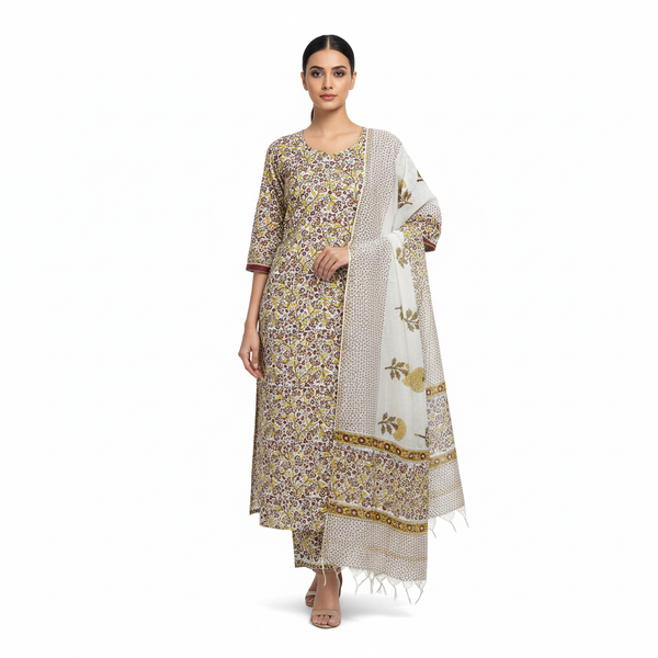 Hand Block Print Suit Chanderi