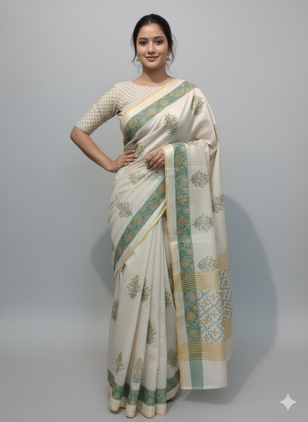 Hand Block Print Maheshwari Sari