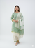 Hand Block Print . Green and white cotton kurti pant dupatta set