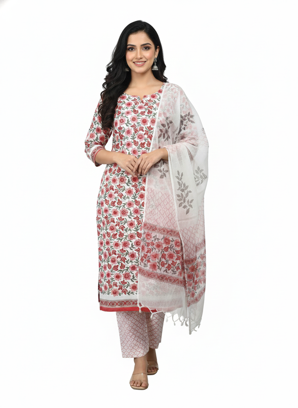 Hand Block Printed Cotton Kurta Set with Dupatta