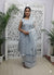 White and blue printed kurta set with dupatta