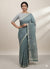 blue cotton abstract hand block print saree