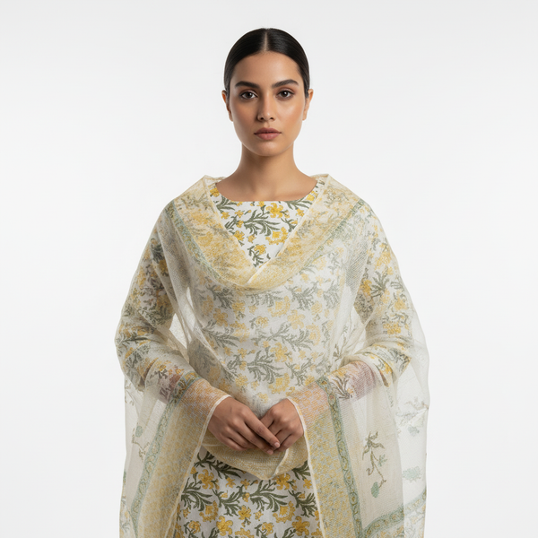 Hand Block Printed Cotton Kurta Set with Dupatta
