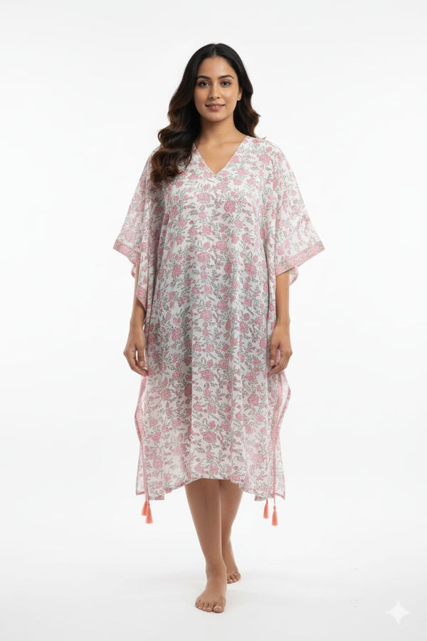Hand Block Cotton Kaftan Dress