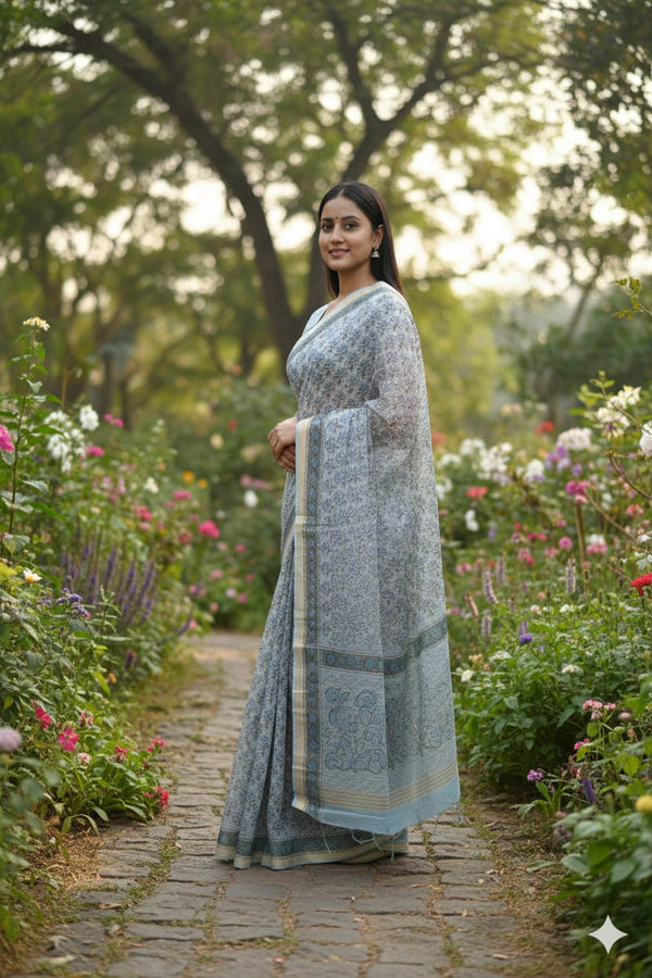 Hand block Print Kota Silk Sari