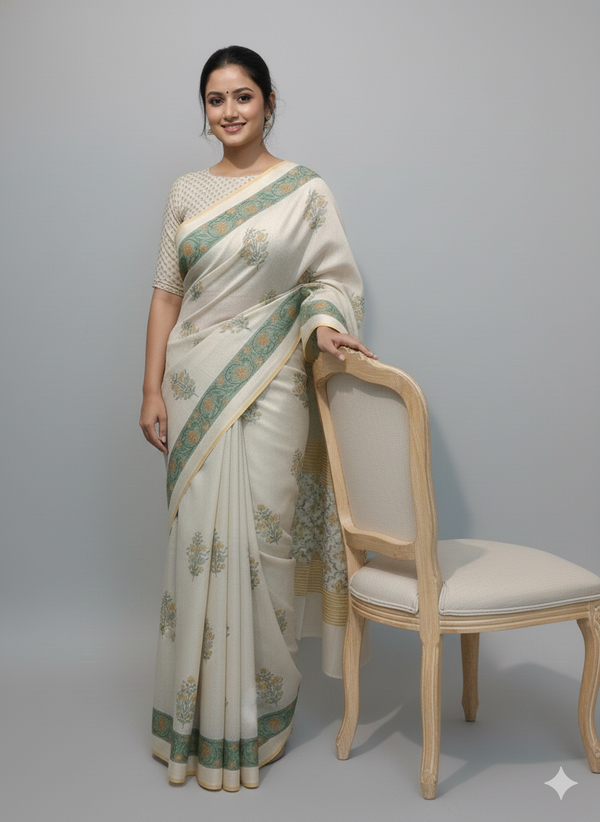 Hand Block Print Maheshwari Sari