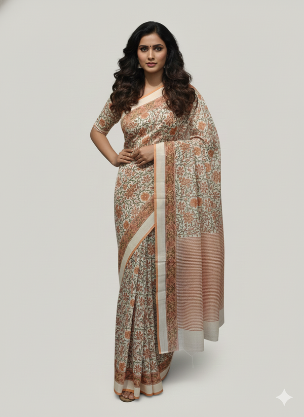 Hand Block Print kota Cotton Sari