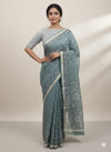 blue cotton abstract hand block print saree
