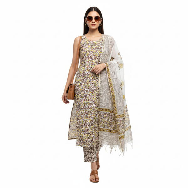 Hand Block Print Suit Chanderi