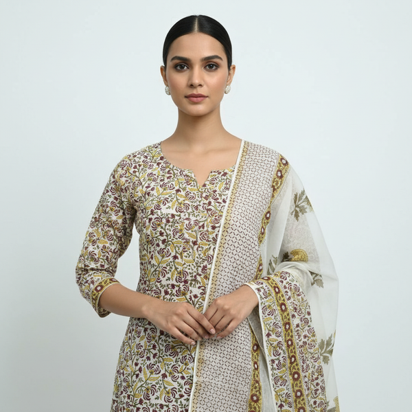 Hand Block Print Suit Chanderi
