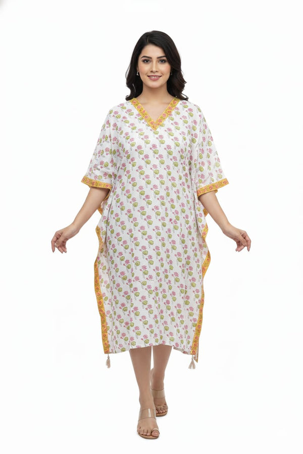 Hand Block Cotton Kaftan Dress