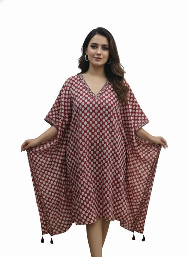 Hand Block Print Cotton Kaftan Dress